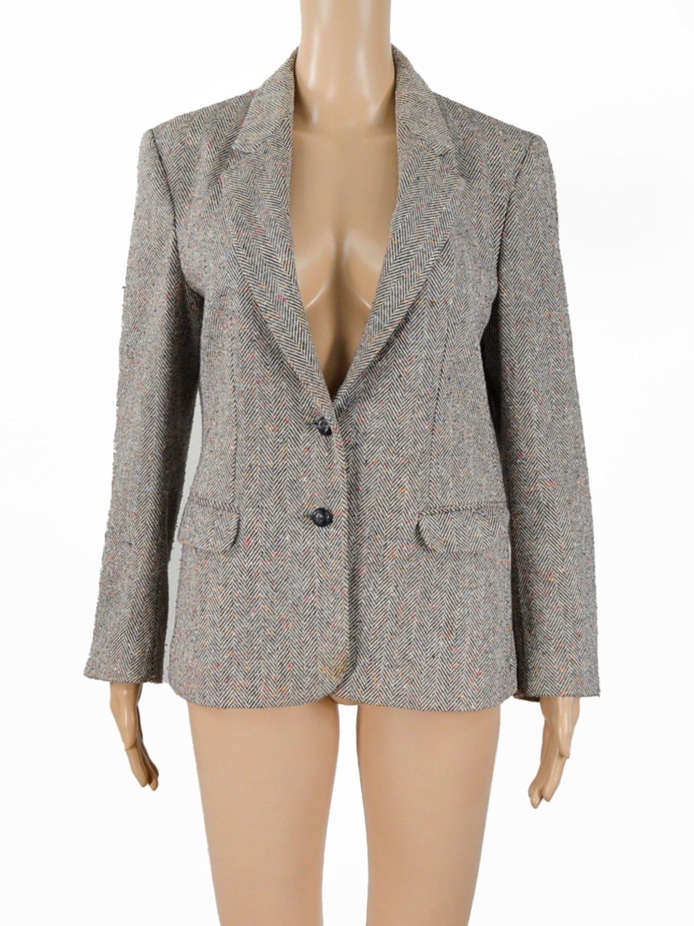 Vintage 80s Oscar De Le Renta Donegal Tweed Herringbone Speckled Wool Blazer